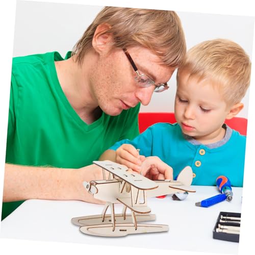BRIGHTFUFU 2 Stück DIY Holzflugzeug Bausatz Wasserflugzeug Modell Set zum Bemalen Kreatives Kinderspielzeug Hand Auge koordination Räumlichem Denken und Künstlerischem Ausdruck von BRIGHTFUFU