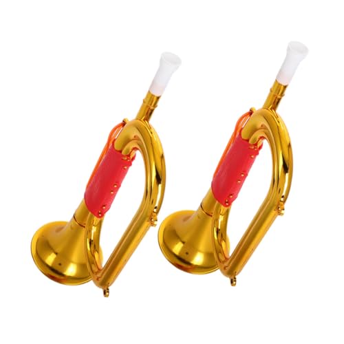 BRIGHTFUFU 2 Stück Teiliges Blasinstrument Trompete aus Robustem Kunststoff Goldfarben Vielseitig für Bühne Schule Party Leicht und Tragbar Perfektes Cheerleading Zubehör für von BRIGHTFUFU
