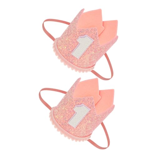 BRIGHTFUFU 2 Stück Teiliges Mädchen Glitzer Geburtstagskrone Geburtstagshut Rosa Funkelnd Prinzessin Foto Requisite für Neugeborene Partydekoration von BRIGHTFUFU