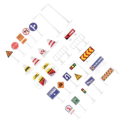 BRIGHTFUFU 28 Stück Teiliges Verkehrszeichen spielset Miniatur Straßenverkehrsschilder Robust Lehrreich Realistisch Gestaltet für Verkehrserziehung und Rollenspiele im Klassenzimmer und von BRIGHTFUFU