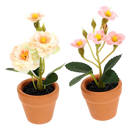 BRIGHTFUFU 2Stücke Miniatur Pflanzen im Blumentopf Künstliche Bonsai Deko für Miniaturhäuser und für Kreative Raumgestaltung Champagner und Farben von BRIGHTFUFU