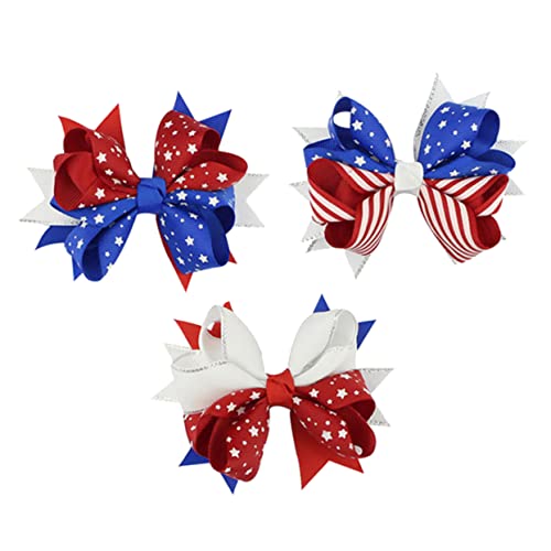 BRIGHTFUFU 3 Stück Teiliges Flaggen Haarklammern mit Schleifen Design Festlich Bunte Haarspangen für Damen Einfache Anwendung für Independence Day Party und Patriotische Anlässe von BRIGHTFUFU