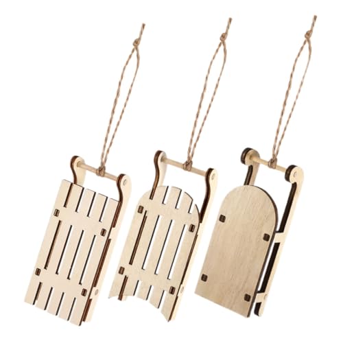 BRIGHTFUFU 3 Stück Teiliges Mini Weihnachtsbaumschmuck DIY holzschlitten Bastelset ohne Kleber Kompakte Tischdeko Ganzjährige Weihnachtsdeko für Kamin Regal Tür von BRIGHTFUFU