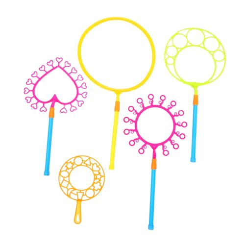 BRIGHTFUFU 5Stücke Teiliges Outdoor Seifenblasen Set Blasenstäbe Für Partygeschenk Großer Und Kleiner Blasenringe Verschiedenen Formen Zufällige Farben von BRIGHTFUFU