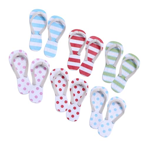 BRIGHTFUFU 6 Paare Miniatur Strandslipper Puppenhaus Dekoration Mikro Landschaftsaccessoire Sommer Deko Modell Realistisch Gemustert Rot Grün Rosa von BRIGHTFUFU