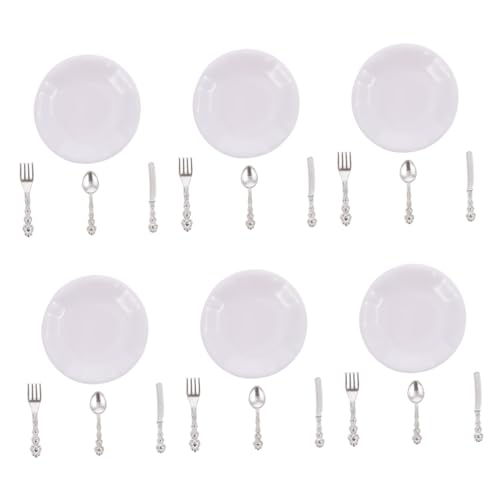 BRIGHTFUFU 6 Sätze Miniatur Geschirr für Puppenhaus Maßstab Leichte Tischdeko Einfache Simulierte Mini Besteckplatten für DIY Mikro szenen und Puppenhaus Zubehör von BRIGHTFUFU