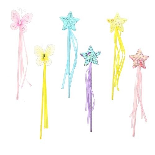BRIGHTFUFU 6 Stück Teiliges Farbenfrohe Engel Zauberstäbe Leichte Tragbare Feenstäbe für Bühnenauftritte Vielseitig Einsetzbar als Party und Kostüm Requisiten für Kindergeburtstag und von BRIGHTFUFU