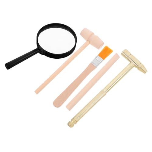 BRIGHTFUFU Archäologische Ausgrabungswerkzeuge Set Teilig Holz und Metallhammer Meißel Pinsel Lupe Vielseitig für Schatzsuche Bildungsprojekte Jungen Mädchen von BRIGHTFUFU