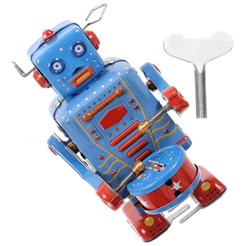 BRIGHTFUFU Aufziehspielzeug Roboterspielzeug Aus Blech Mit Trommel Mechanismus Vintage Design Für Sammler Tischroboter Zum Aufziehen Und Beobachten Antikes Spielzeug Für Heimdekoration von BRIGHTFUFU