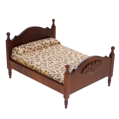 BRIGHTFUFU Doppelbettmodell Bettpuppen-minimodelle Mini- Doppelbett Minibett Mini-puppenbausatz Mit Doppelbett Miniatur-Puppen-doppelbett Puppenhausmöbel Bettminiaturen Mini-Modell Holz von BRIGHTFUFU