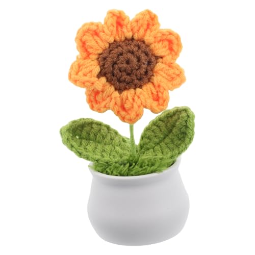 BRIGHTFUFU Gehäkelte Sonnenblume Im Topf Handgefertigte Deko Für Tisch Und Büro Kleine Kunstblume Für Frauen Mädchen Muttertag Und Valentinstag Dekorative Pflanzen Für Auto von BRIGHTFUFU
