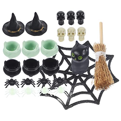 BRIGHTFUFU Miniatur-Puppenhaus-Halloween-Dekorationsfiguren mit Spinnen-Hexenhut und Besen für - Party- BRIGHTFUFU Miniatur-Puppenhaus-Halloween-Dekorationsfiguren mit Spinnen-Hexenhut und Besen für - Party- von BRIGHTFUFU