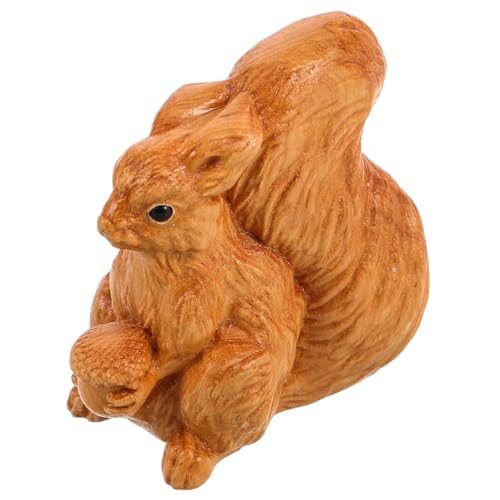 BRIGHTFUFU Handgeschnitzte Tierische Eichhörnchen Holzstatue Mikro Landschaft Orament Kreative Eichhörnchen Skulptur Garten Tiere Form Holz Eichhörnchen Holz Geschnitzt Statue von BRIGHTFUFU
