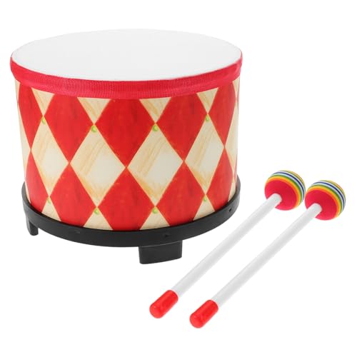 BRIGHTFUFU Handtrommel Holz Trommel Percussion Instrument Rot Kariert Shaman Drum für Musikalische Früherziehung und Gruppenspiele Robustes Musikinstrument von BRIGHTFUFU