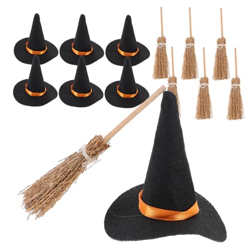 BRIGHTFUFU Hexenhut Besen Zauberer Zubehör für Dekorationen Heimwerker Miniaturen Hexenhutbesen Partyhut Miniatur für Puppenhaus Hexenhüte Ornamente Getränke Halloween BRIGHTFUFU Hexenhut Besen Zauberer Zubehör für Dekorationen Heimwerker Miniaturen Hexenhutbesen Partyhut Miniatur für Puppenhaus Hexenhüte Ornamente Getränke Halloween von BRIGHTFUFU