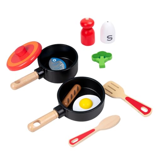 BRIGHTFUFU Kinderküchen Zubehör Holz Kochgeschirr Teiliges Rollenspiel Küchenaccessoires Fördert Kreativität und Hand Auge Koordination für Pädagogisches Küchenspielzeug von BRIGHTFUFU