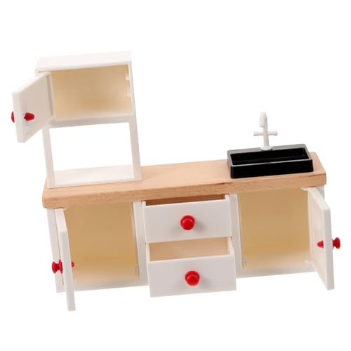 BRIGHTFUFU Mini Küchenspüle Miniatur Holzschrank Möbel Puppenhaus Schrank Mit Waschbecken Puppenhaus Zubehör 1:12 von BRIGHTFUFU