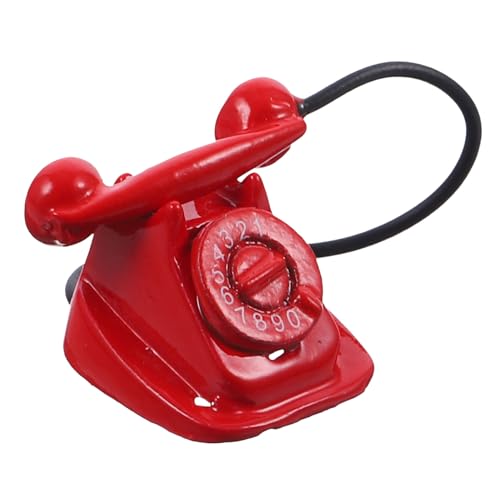 BRIGHTFUFU Mini Retro Telefon Modell für Puppenhaus Vintage Telefon Deko für Miniatur Szenen für DIY und Puppenhaus Zubehör Rote Farbe von BRIGHTFUFU