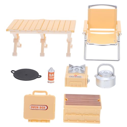 BRIGHTFUFU Miniatur Camping BBQ Zubehör mit Faltbaren Stühlen Picknicktisch und Gasgrill Kindgerechtes Rollenspielspielzeug für Kreative für Puppenhaus und Outdoor Szenarien von BRIGHTFUFU