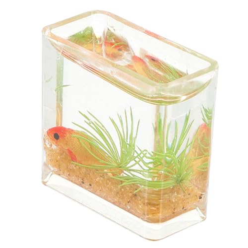 BRIGHTFUFU Miniatur Goldfischglas Modell Detailreiche Miniatur Fischschale Orangefarbene Tischdekoration Geeignet für Puppenhaus Landschaft Realistische Aquarien Deko von BRIGHTFUFU
