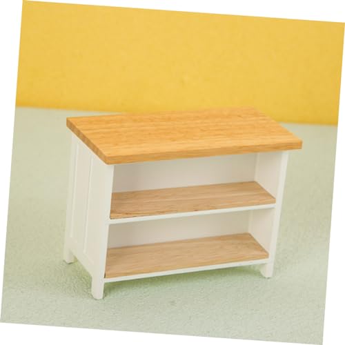 BRIGHTFUFU Miniatur Puppenhaus Schreibtisch Modell aus Holz Doppellagiger Mini Computer Tisch Stabiles Design Naturfarben Sammlerstück und Dekoratives Miniaturmöbel für Puppenhaus Zubehör von BRIGHTFUFU