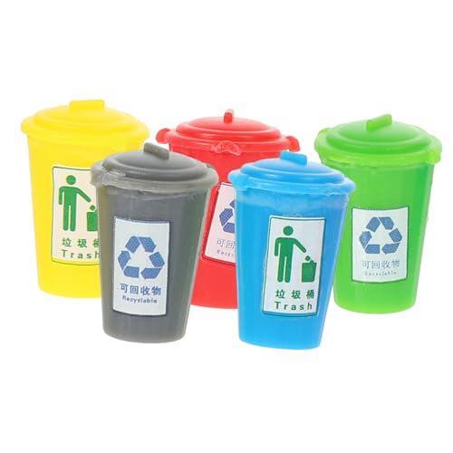 BRIGHTFUFU 5stücke Mini Mülleimer Teiliges Miniatur Abfallbehälter Deko Für Kinderzimmer Sandtisch Und Puppenhaus Robustes Design Kreative Materialien Zufällige Stickerfarben von BRIGHTFUFU