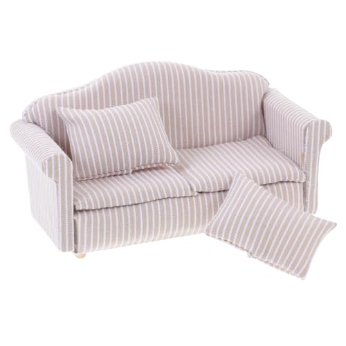 BRIGHTFUFU Puppenhausmöbel Kissen Sofa Dekoration Miniatur-Sofa- Puppenhaus-mini-Sofa Miniaturmöbelmodell Puppenhaus-armsofa Mini-möbelschmuck Mini-hausverzierung Beige Hölzern von BRIGHTFUFU