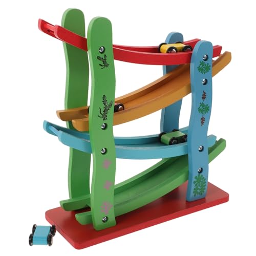 BRIGHTFUFU Vierlagige Holzbahn Rutschauto Lernspielzeug mit Bunter Bahn für Motorikförderung und Hand Auge Koordination Sicheres Rutschfahrzeug für Drinnen und Draußen für Kleinkinder von BRIGHTFUFU