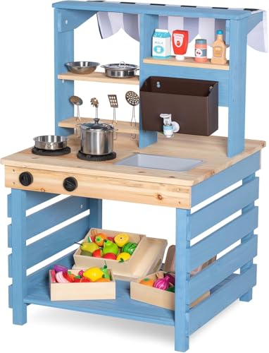 BRINJOY Schlammküche, Spielküche Kinder Zweiseitige Holz-Matschküche für draußen mit realistischem Wasserhahn, abnehmbarem Waschbecken, Kochspielzeug, Menü – Rollenspielküche für Kleinkinder BRINJOY Schlammküche, Spielküche Kinder Zweiseitige Holz-Matschküche für draußen mit realistischem Wasserhahn, abnehmbarem Waschbecken, Kochspielzeug, Menü – Rollenspielküche für Kleinkinder von BRINJOY