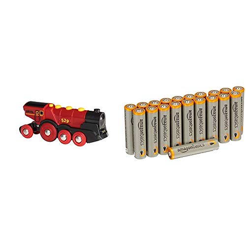 BRIO World 33592 Rote Lola elektrische Lok – Batterie-Lokomotive mit Licht & Sound – Kleinkinderspielzeug empfohlen ab 3 Jahren mit Amazon Basics Batterien von BRIO