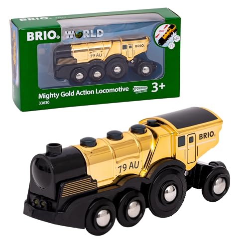 BRIO World 33630 - Goldene Batterielok mit Licht und Sound - Mit Auskoppel-Funktion zur Nutzung als Schiebelok - Empfohlen ab 3 Jahren von BRIO