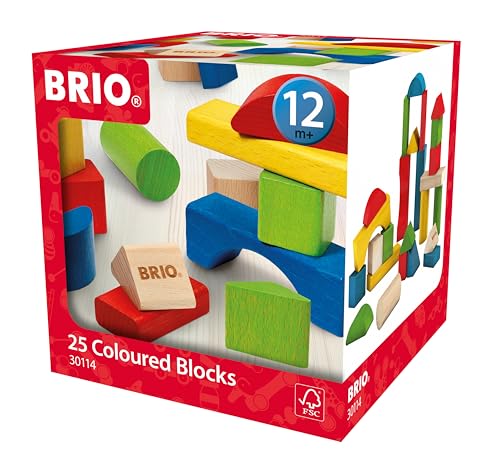 Ravensburger BRIO 30114 - Bunte Holzbausteine, Holzspielzeug mit 25 bunten Holzklötzchen, Baby Spielzeug ab 1 Jahr von BRIO