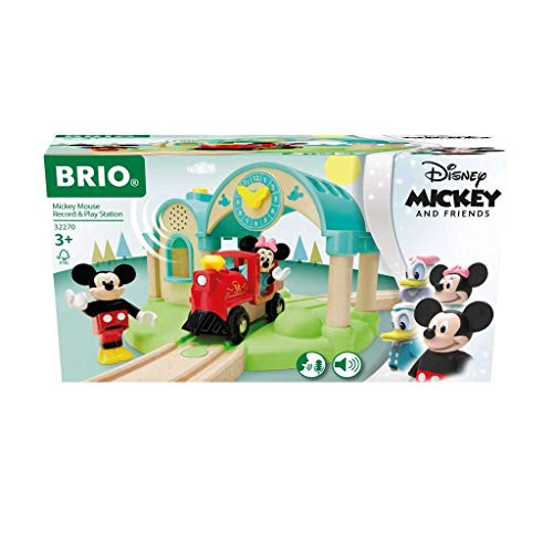 BRIO 32270 Micky Maus Bahnhof mit Aufnahmefunktion - Bahnhof zum Aufsprechen und Abspielen von eigenen Ansagen - Inklusive Schiebelok und den beliebten Disney-Charakteren Micky und Minnie Maus von Ravensburger