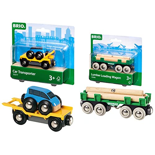 BRIO 33577 - Autotransporter mit Rampe & 63369600 Bahn 33696 - Langholzwagen von BRIO