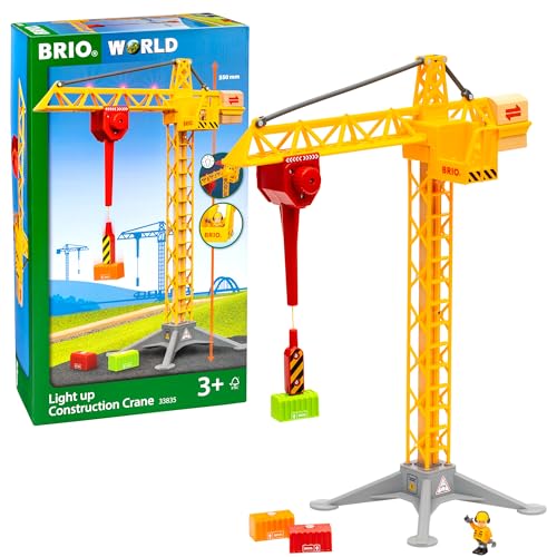 BRIO World 33835 Großer Baukran mit Licht - Zubehör für die BRIO Holzeisenbahn - Empfohlen für Kinder ab 3 Jahren von BRIO