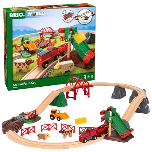 BRIO 33984 - Bauernhof Set - Holzeisenbahn Mit Bauernhof, Tieren Und Holzschienen - Kleinkinderspielzeug Empfohlen Ab 3 Jahren von BRIO