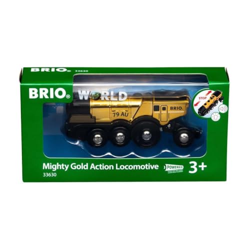 BRIO World 33630 - Goldene Batterielok mit Licht und Sound - Mit Auskoppel-Funktion zur Nutzung als Schiebelok - Empfohlen ab 3 Jahren von BRIO