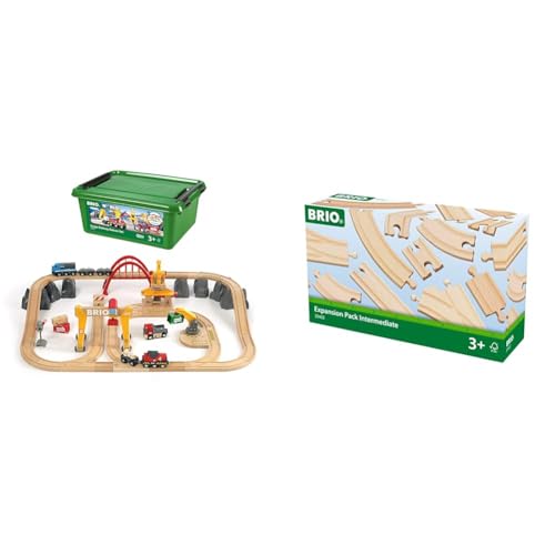 BRIO Bahn 33097 - Frachten Set Deluxe & Bahn 33402 - Mittleres Schienensortiment von BRIO