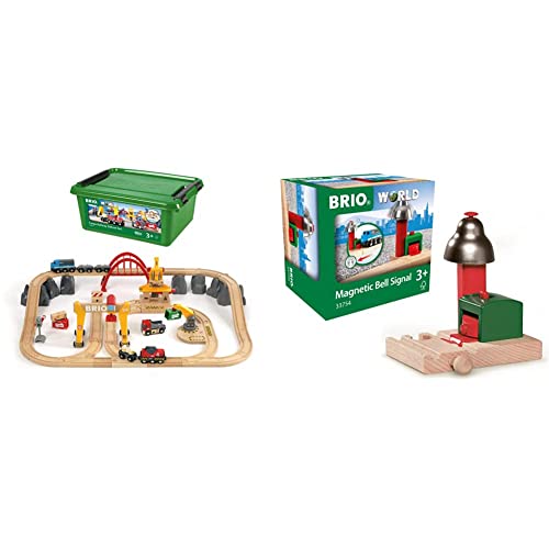 BRIO Bahn 33097 - Frachten Set Deluxe & World 33754 Magnetisches Glockensignal – Eisenbahnzubehör für die BRIO Holzeisenbahn – Kleinkinderspielzeug empfohlen für Kinder ab 3 Jahren von BRIO