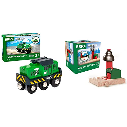 BRIO Bahn 33214 - Batterie-Frachtlok & World 33754 Magnetisches Glockensignal – Eisenbahnzubehör Holzeisenbahn – Kleinkinderspielzeug empfohlen für Kinder ab 3 Jahren BRIO Bahn 33214 - Batterie-Frachtlok & World 33754 Magnetisches Glockensignal – Eisenbahnzubehör Holzeisenbahn – Kleinkinderspielzeug empfohlen für Kinder ab 3 Jahren von BRIO