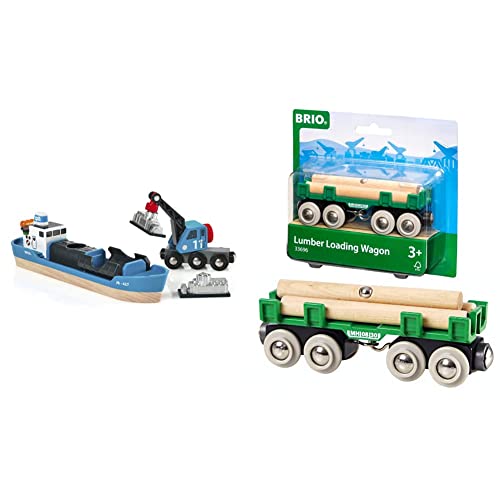 BRIO Bahn 33534 - Containerschiff mit Kranwagen & 63369600 Bahn 33696 - Langholzwagen von BRIO