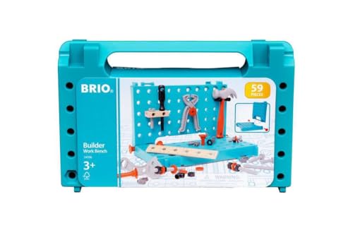 BRIO Builder 34596 Werkbank-Koffer - Einstiegs-Set für kleine Handwerker mit Hammer, Schraubenzieher sowie vielen Schrauben, Muttern und weiteren Spielelementen - Empfohlen für Kinder ab 3 Jahren von BRIO