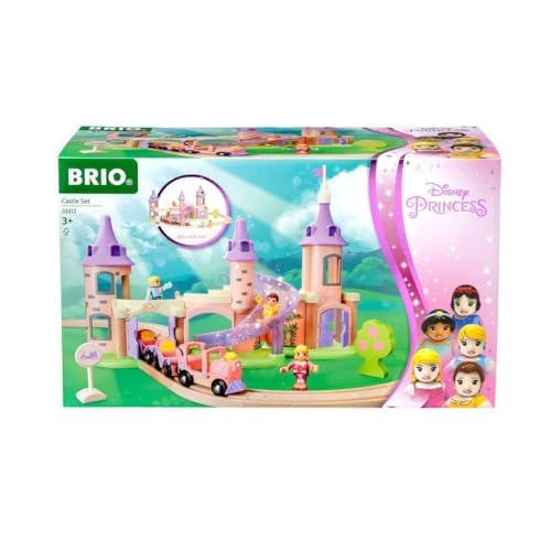 BRIO Disney Princess 33312 Traumschloss Eisenbahn-Set - Märchenhafte Ergänzung Holzeisenbahn - Empfohlen ab 3 Jahren & Bahn 33402 - Mittleres Schienensortiment von BRIO