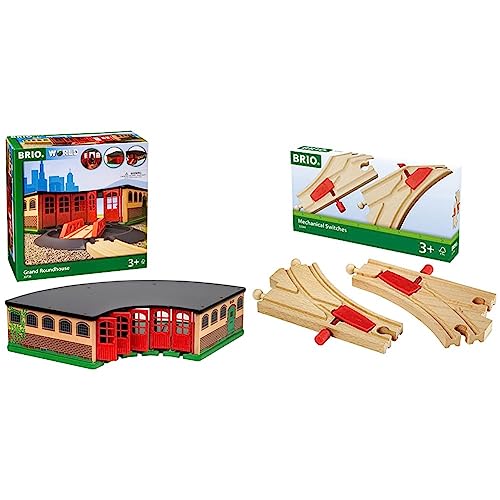 BRIO Eisenbahn Großer Ringlokschuppen Mit Drehscheibe, Brio World Eisenbahn Zubehör, Holzeisenbahn & 33344000 - Mechanisches Weichenpaar von BRIO