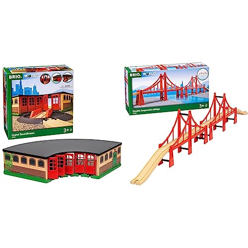 BRIO Eisenbahn Großer Ringlokschuppen Mit Drehscheibe & World 33683 - Hängebrücke - Eisenbahnzubehör für die BRIO Holzeisenbahn - Kleinkinderspielzeug empfohlen für Kinder ab 3 Jahren von BRIO