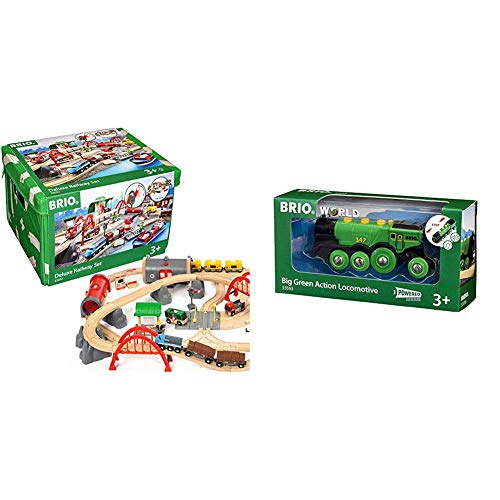 BRIO World 33052 Straßen & Schienen Bahn Set Deluxe – Straßen & Schienen Eisenbahn & World 33593 Grüner Gustav elektrische Lok – Batterie-Lokomotive mit Licht & Sound BRIO World 33052 Straßen & Schienen Bahn Set Deluxe – Straßen & Schienen Eisenbahn & World 33593 Grüner Gustav elektrische Lok – Batterie-Lokomotive mit Licht & Sound von BRIO