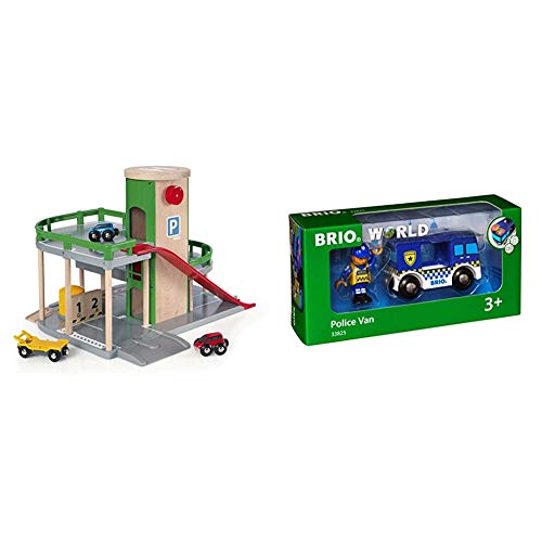 BRIO World 33204 Parkhaus, Straßen & Schienen – Eisenbahnzubehör Holzeisenbahn – Empfohlen für Kinder ab 3 Jahren & Bahn 33825 - Polizeiwagen mit Licht und Sound BRIO World 33204 Parkhaus, Straßen & Schienen – Eisenbahnzubehör Holzeisenbahn – Empfohlen für Kinder ab 3 Jahren & Bahn 33825 - Polizeiwagen mit Licht und Sound von BRIO