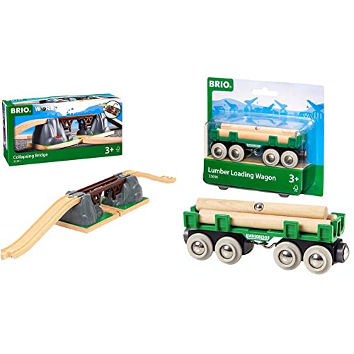 BRIO World 33391 Einsturzbrücke - Ergänzung für die BRIO Holzeisenbahn - Empfohlen ab 3 Jahren & Bahn 33696 - Langholzwagen von BRIO