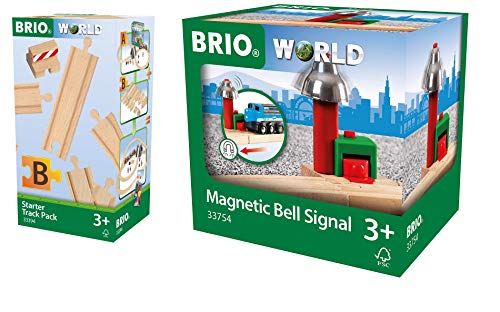 BRIO World 33394 - Schienen Starter Pack B, bunt & World 33754 Magnetisches Glockensignal – Eisenbahnzubehör Holzeisenbahn – Kleinkinderspielzeug empfohlen für Kinder ab 3 Jahren von BRIO