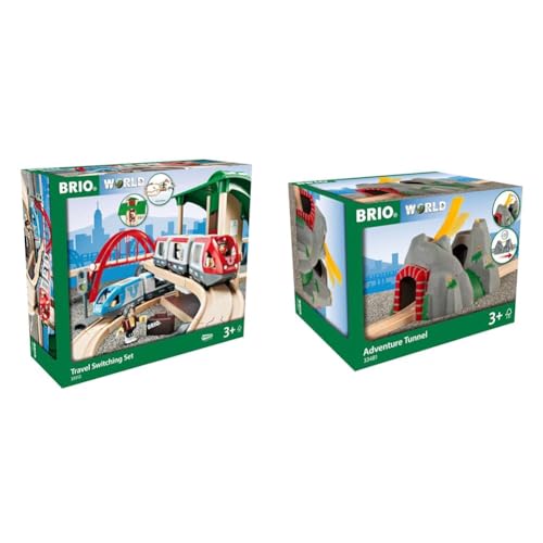 BRIO World 33512 Großes Bahn Reisezug Set – Eisenbahn mit Bahnhof, Schienen und Figuren & Magischer Tunnel – Eisenbahnzubehör Holzeisenbahn – empfohlen für Kinder ab 3 Jahren von BRIO